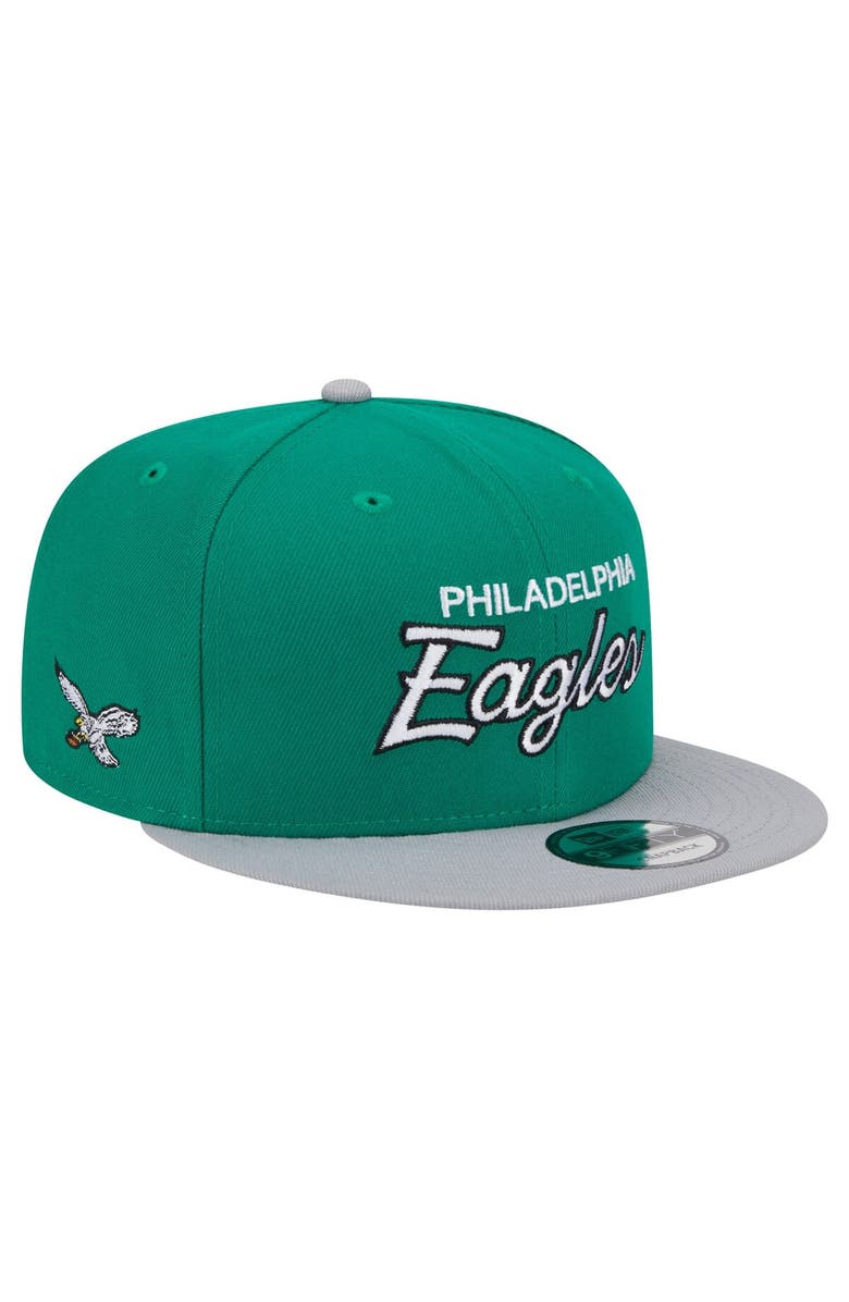 New Era Men's New Era Kelly Green/Silver Philadelphia Eagles Historic Script 9FIFTY Snapback Hat, Main, color,