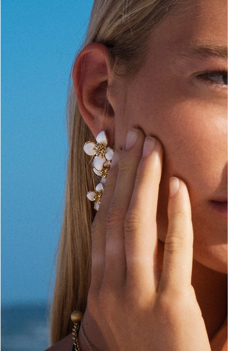 RETRO CHIC Iris Blossom Earrings, Alternate, color, White & Gold