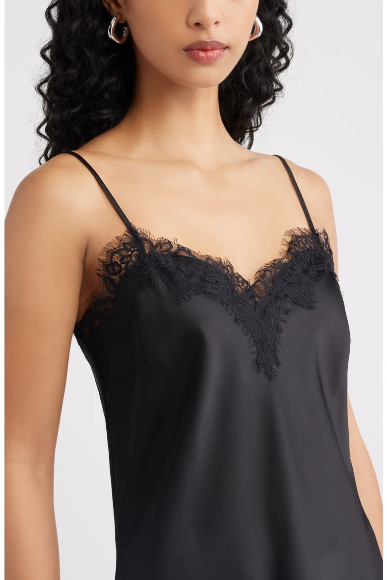 Lace Trim Satin Camisole, Alternate, color, BLACK