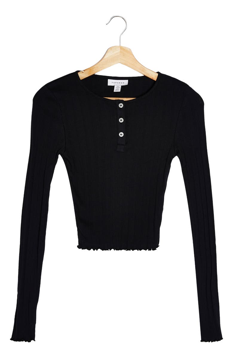 Topshop Long Sleeve Henley Crop Top, Alternate, color, 