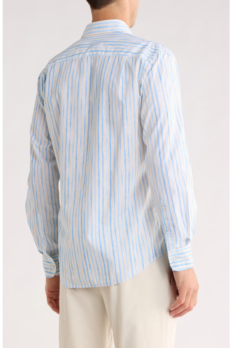 Forest Gate Sport Fit Stripe Linen & Cotton Button-Up Shirt, Alternate, color, OCEAN