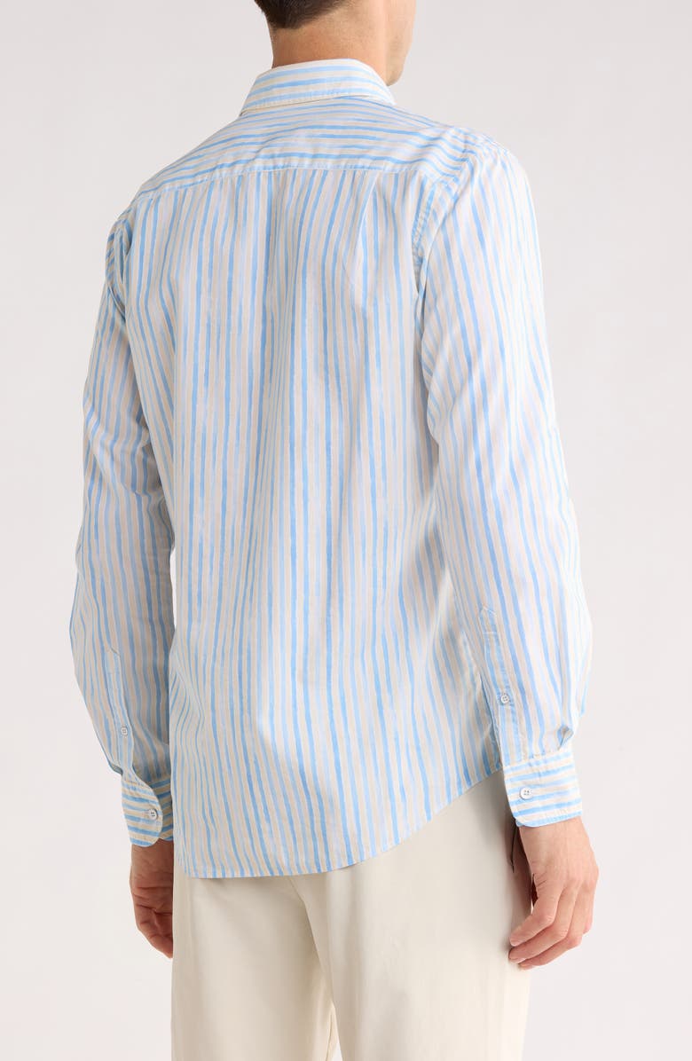 Rodd & Gunn Forest Gate Sport Fit Stripe Linen & Cotton Button-Up Shirt, Alternate, color, Ocean