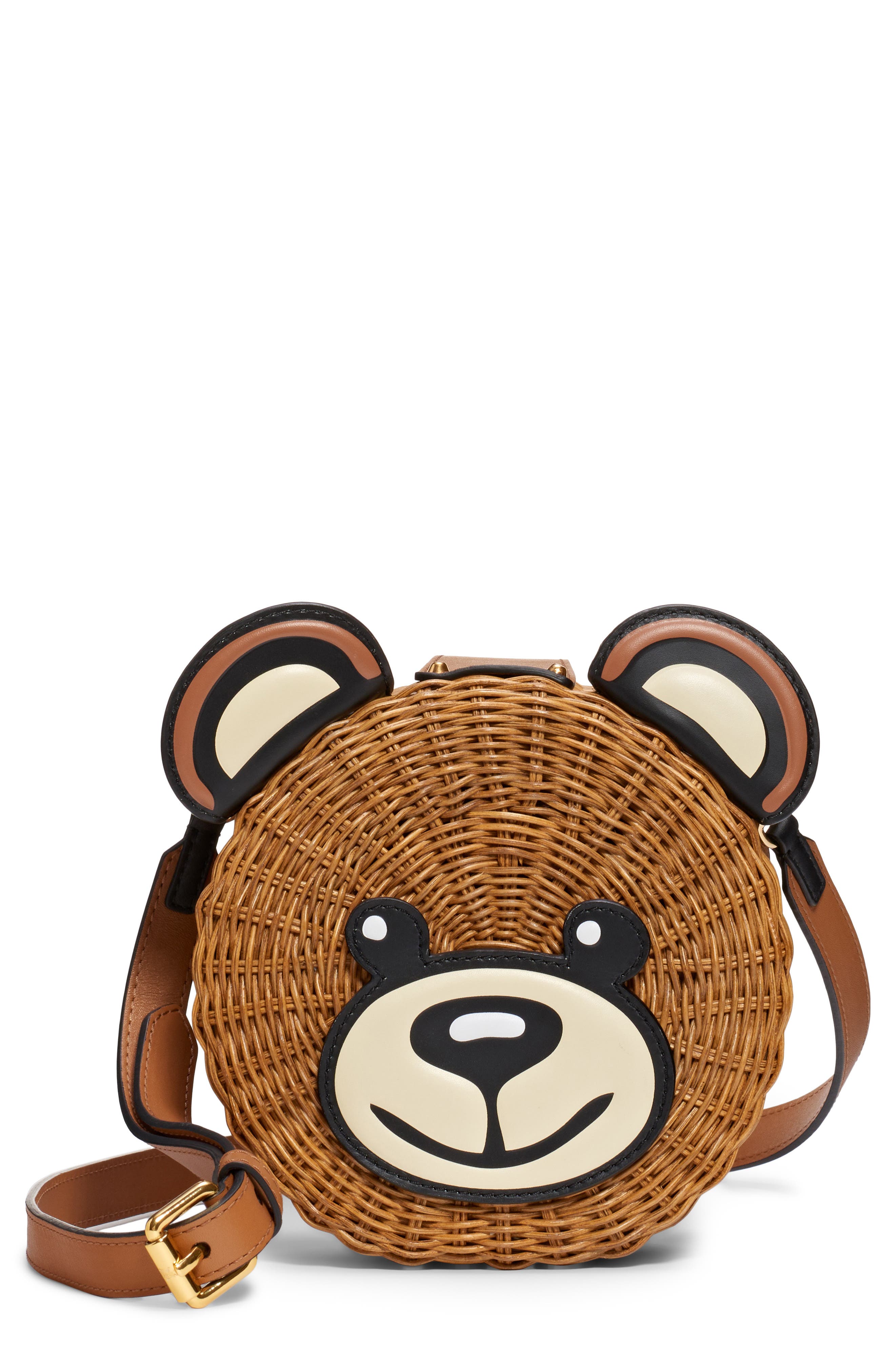 Moschino Straw Teddy Crossbody Bag, Main, color, 