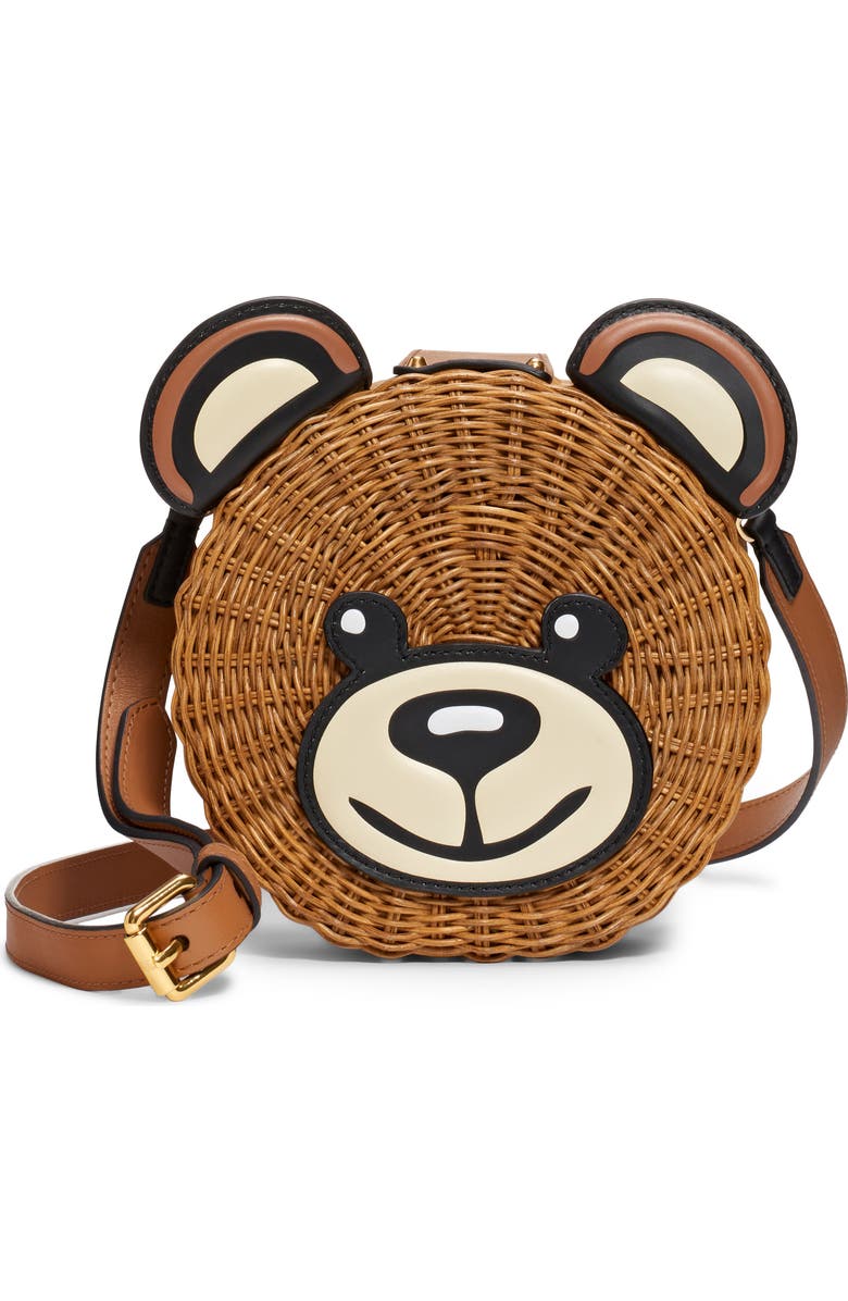 Moschino Straw Teddy Crossbody Bag, Main, color,