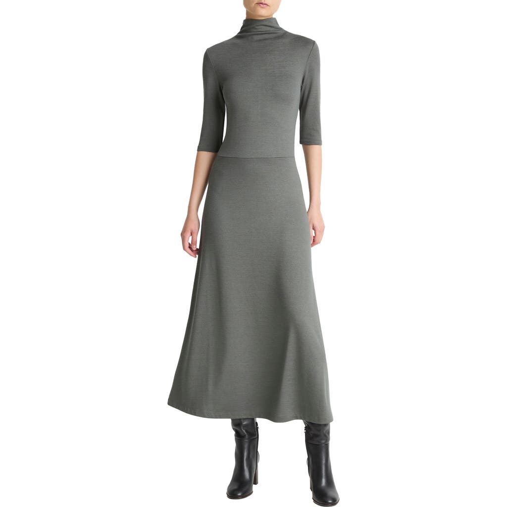 Vince Turtleneck A-line Maxi Dress In Gray