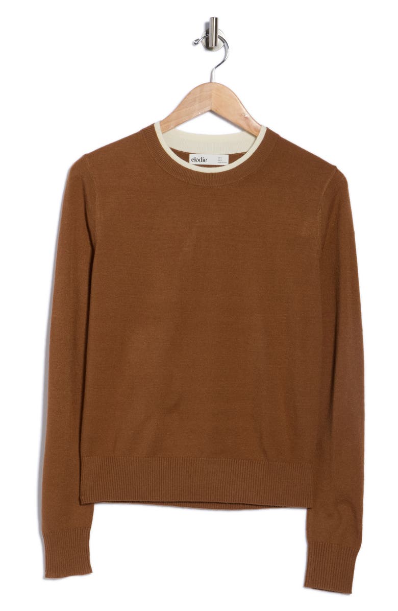 Elodie Tipped Crewneck Sweater, Alternate, color, Brown