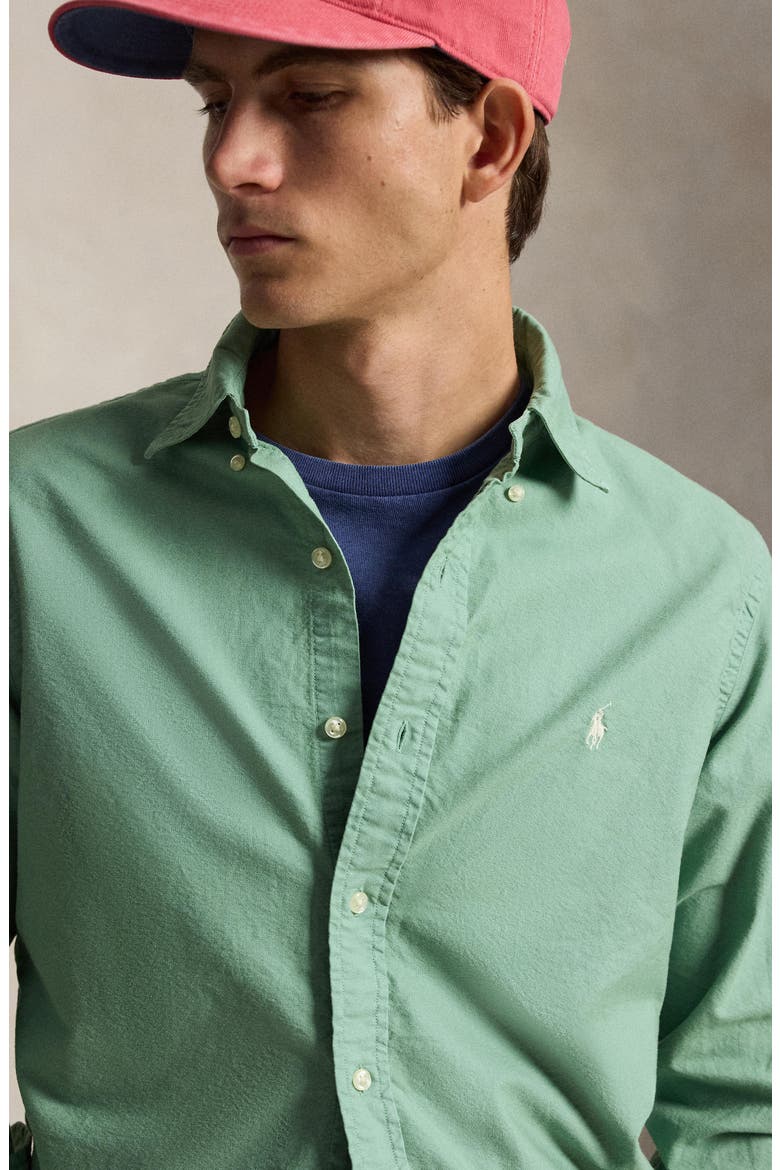 Classic Fit Solid Garment Dyed Cotton Button-Down Oxford Shirt, Alternate, color, FADED MINT