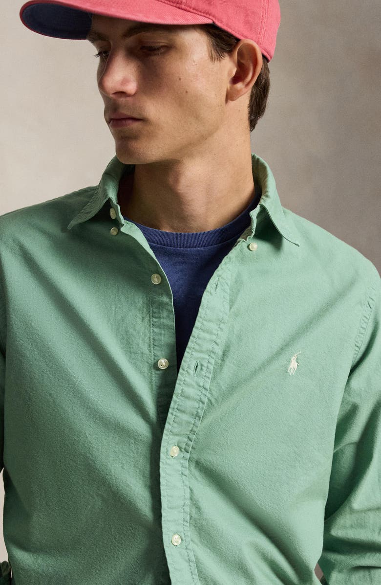 Polo Ralph Lauren Classic Fit Solid Garment Dyed Cotton Button-Down Oxford Shirt, Alternate, color, Faded Mint