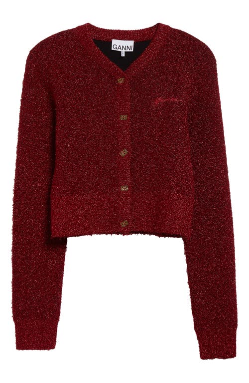 Ganni Red Sparkle Short Cardigan In Racing Red