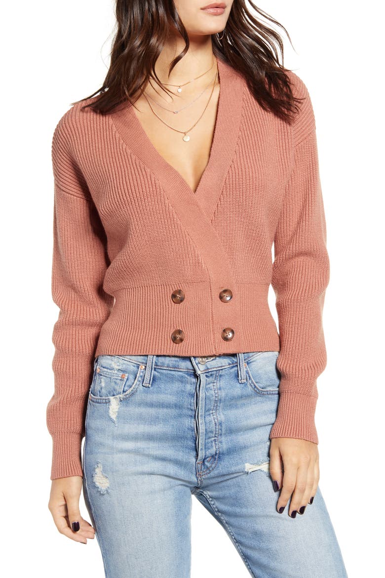 Double Breasted Cardigan, Main, color, BLUSH