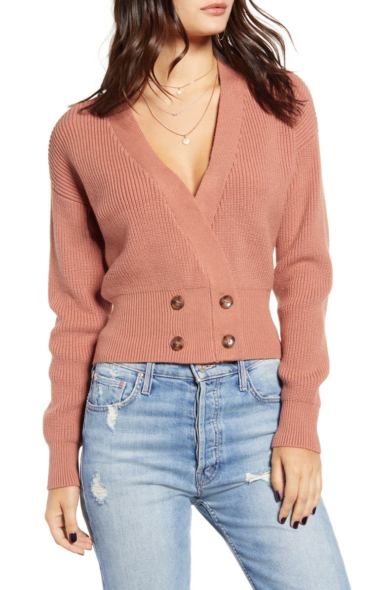 J.O.A. Double Breasted Cardigan, Main, color, Blush