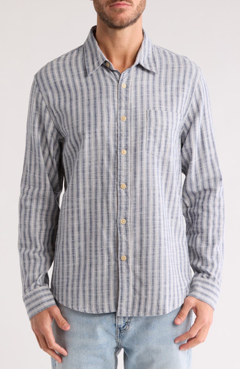 Lucky Brand Stripe Ballona Cotton Button-Up Shirt, Main, color, Blue Stripe
