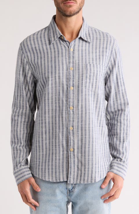 Stripe Ballona Cotton Button-Up Shirt