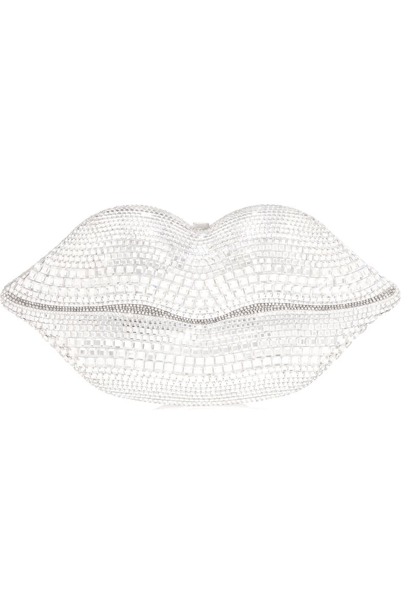 JUDITH LEIBER COUTURE Lips Crystal Embellished Clutch, Main, color, Silver Rhine Multi