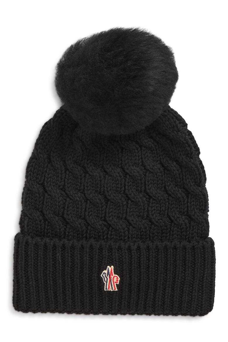 Wool Pom Beanie, Main, color, BLACK