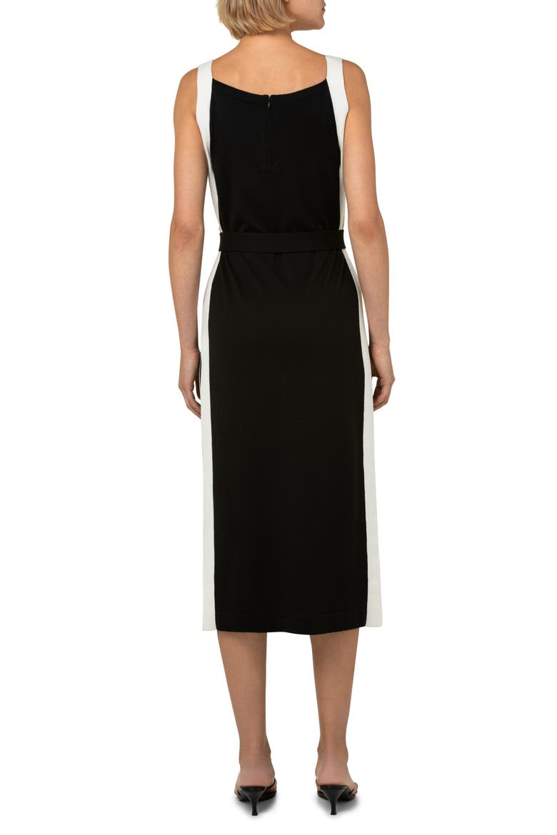 Bateau Neck Stretch Silk Midi Dress, Alternate, color, BLACK/ ECRU