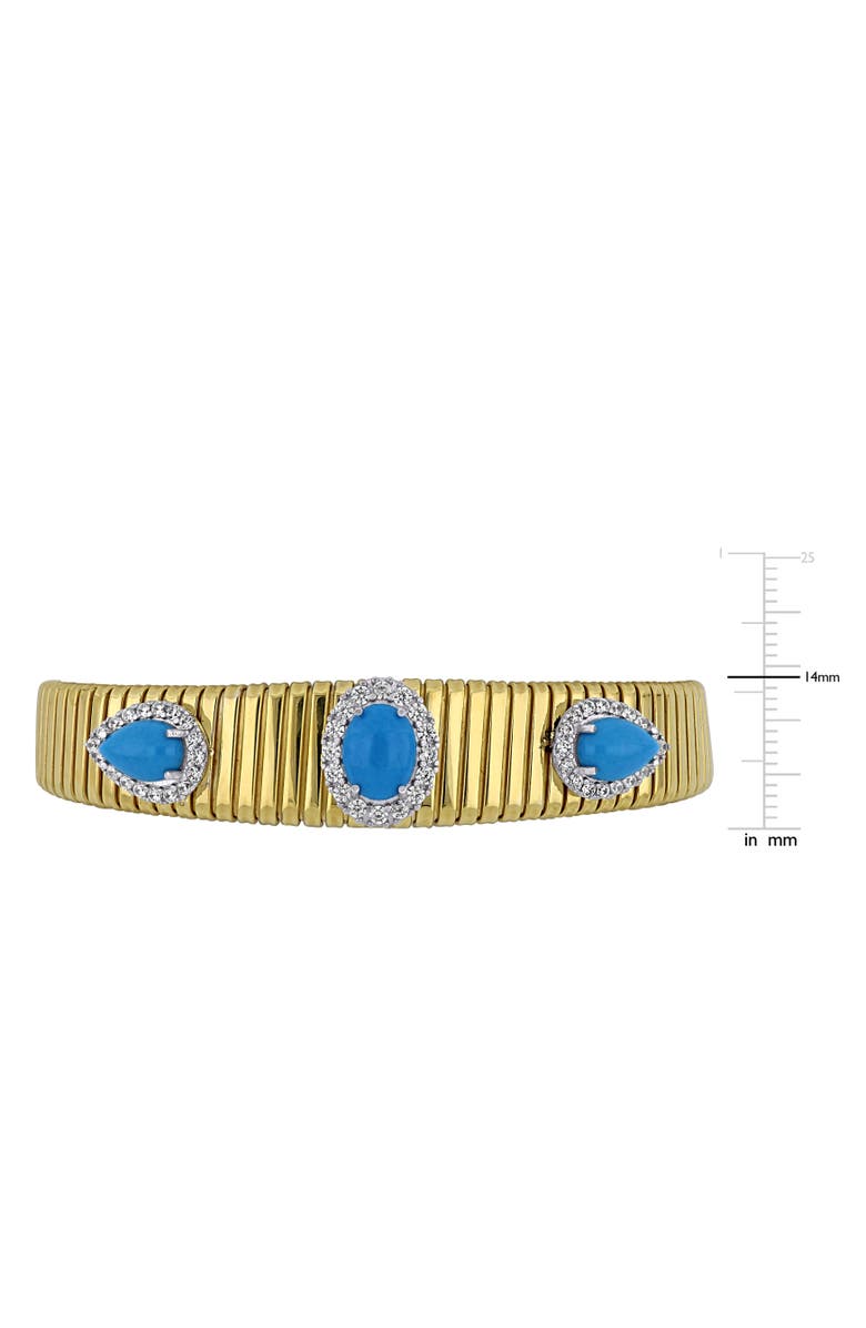 Julianna B. Turquoise & Cubic Zirconia 3-Stone Halo Bangle Bracelet, Alternate, color, Turquoise