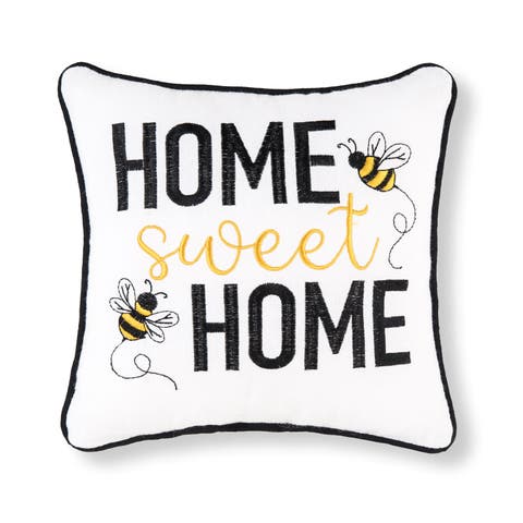 Buzzing Bumble Bees "Home Sweet Home" Embroidered Mini Accent Pillow, 10" x 10"