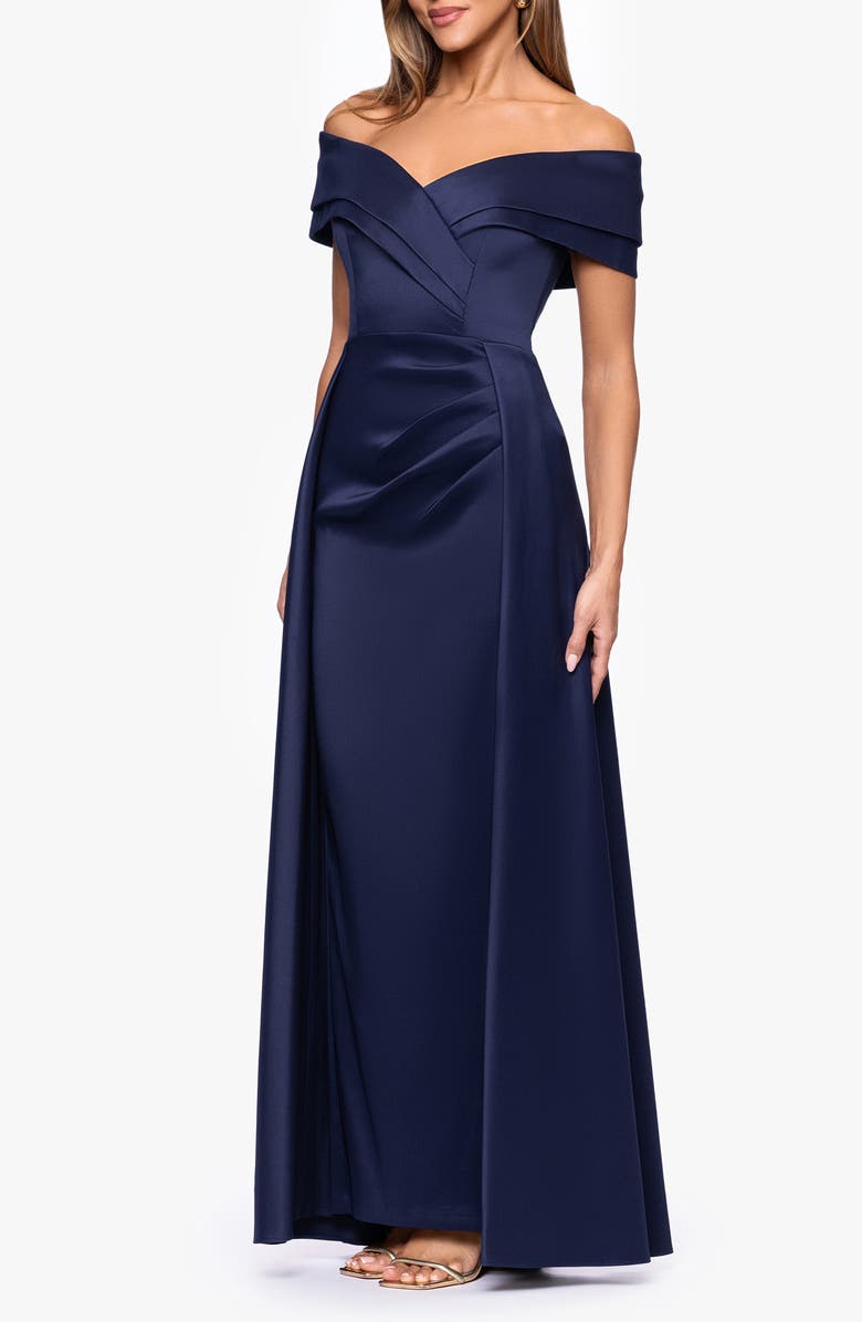 Xscape Evenings Off the Shoulder Mikado Gown, Alternate, color, Navy