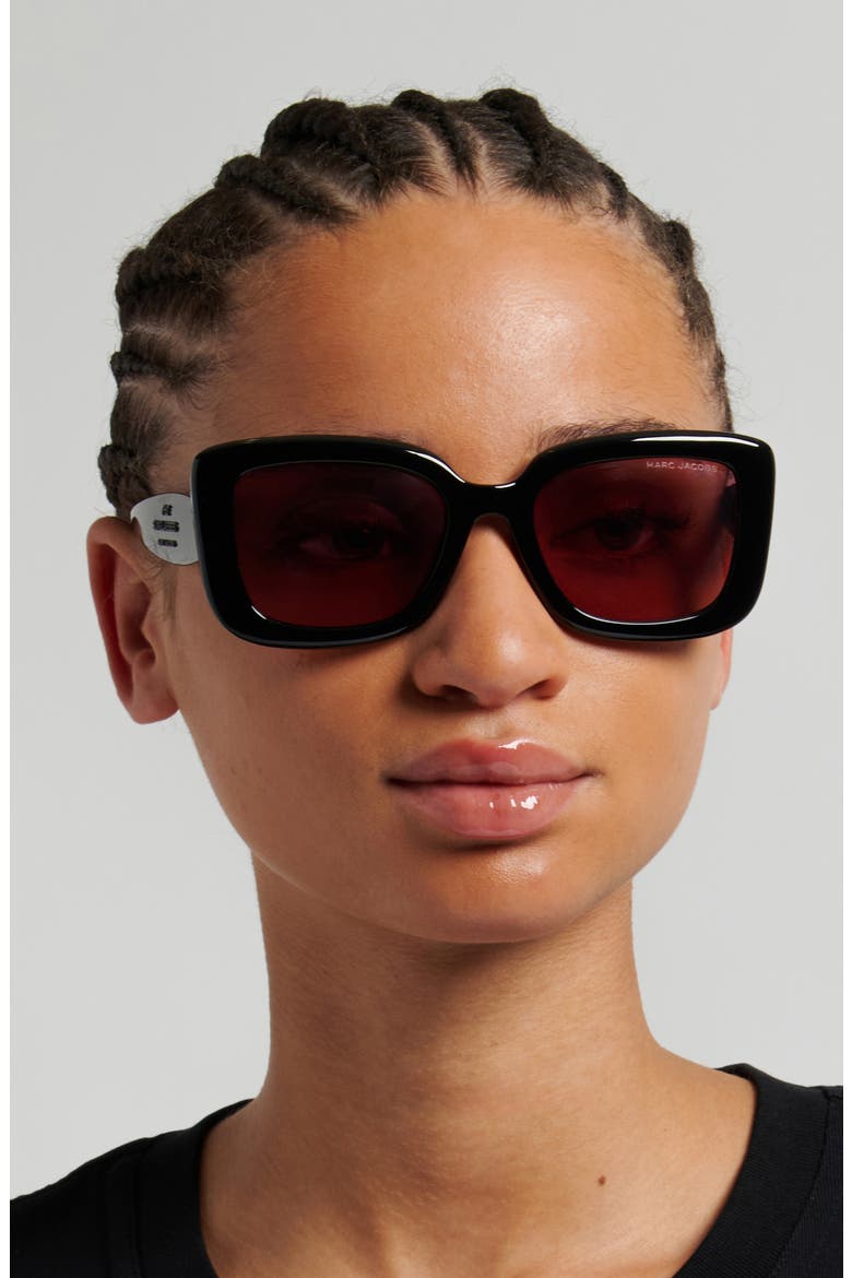 53mm Square Sunglasses, Alternate, color, BLACK/ BURGUNDY