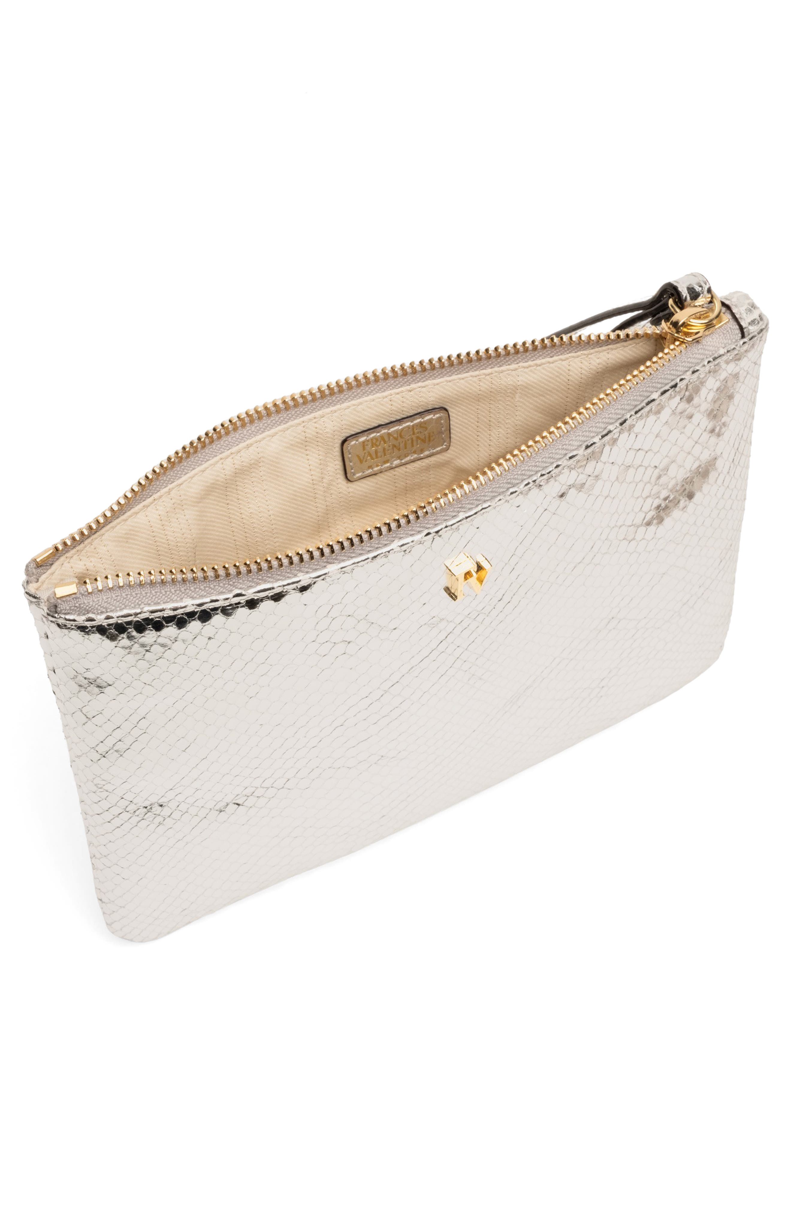 Frances Valentine Snakeskin Embossed Metallic Leather Wristlet, Alternate, color, Silver
