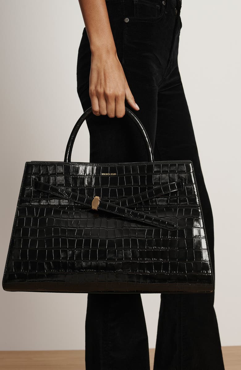 Veronica Beard Large Dash Croc Embossed Leather Tote, Alternate, color, Black
