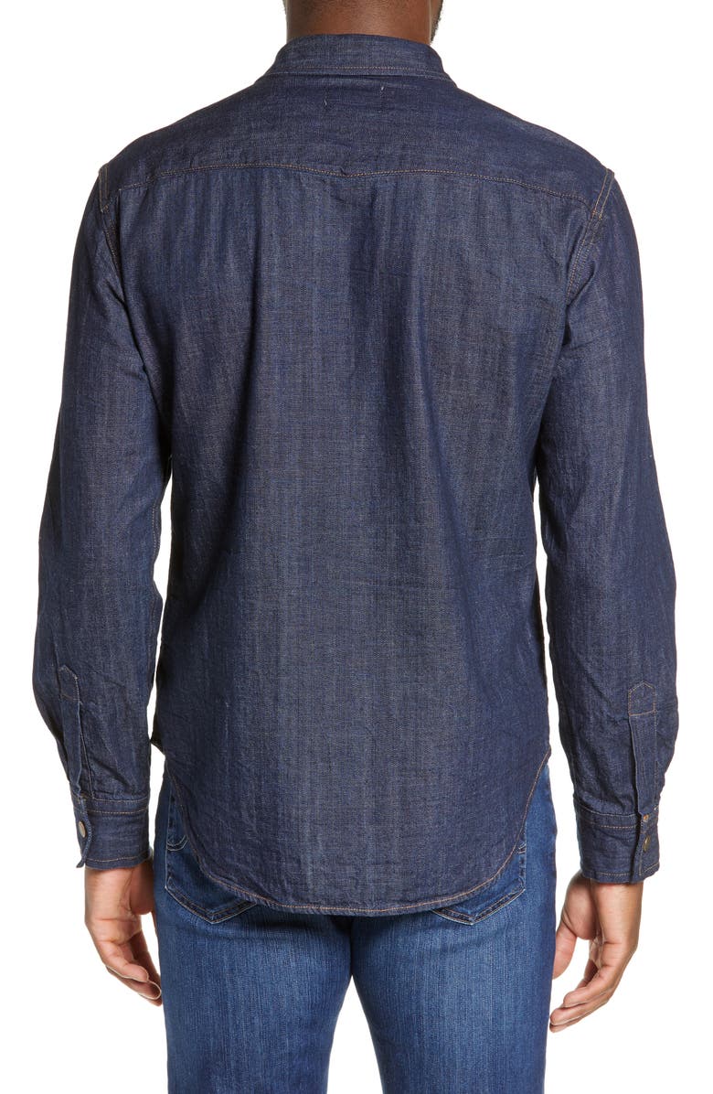 Billy Reid Distressed Denim Slim Fit Western Shirt, Alternate, color,