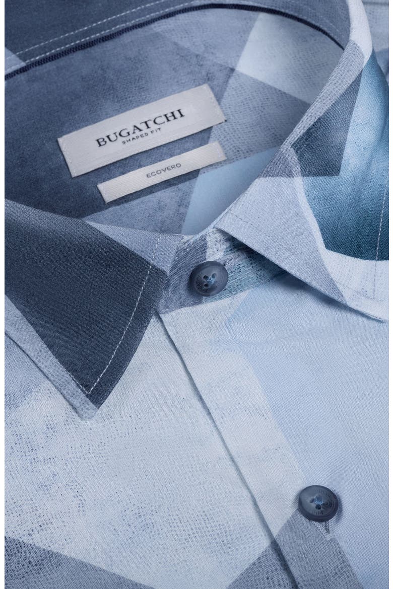 Vero Shaped Fit Abstract Geometric Print Short Sleeve Button-Up Shirt, Alternate, color, HAZY BLUE