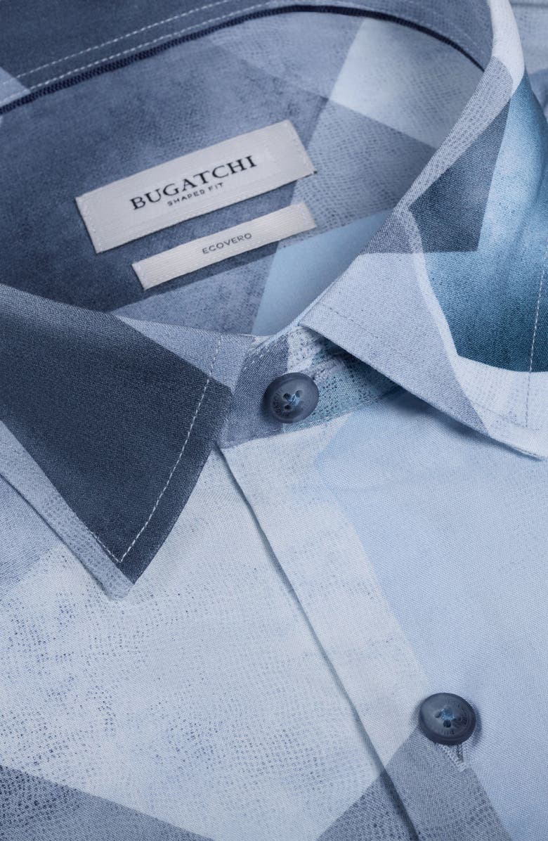 Bugatchi Vero Shaped Fit Abstract Geometric Print Short Sleeve Button-Up Shirt, Alternate, color, Hazy Blue