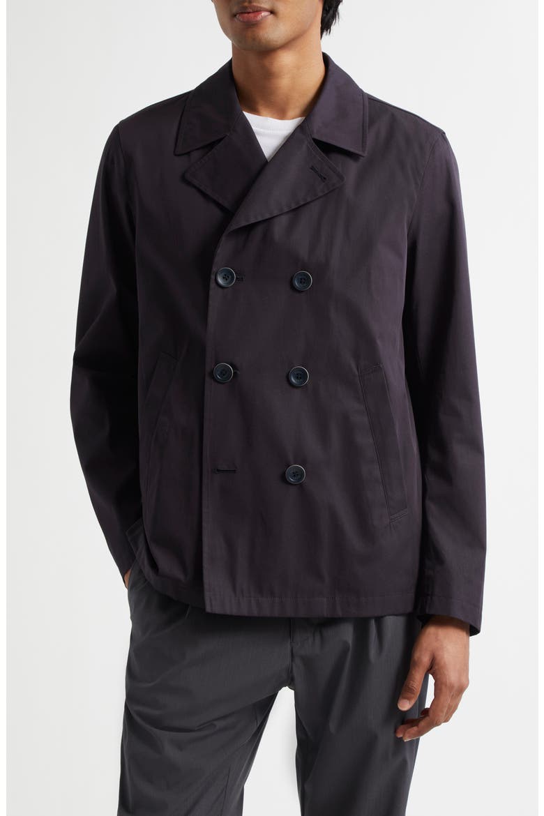 Double Breasted Water Resistant Cotton Peacoat, Main, color, BLUE