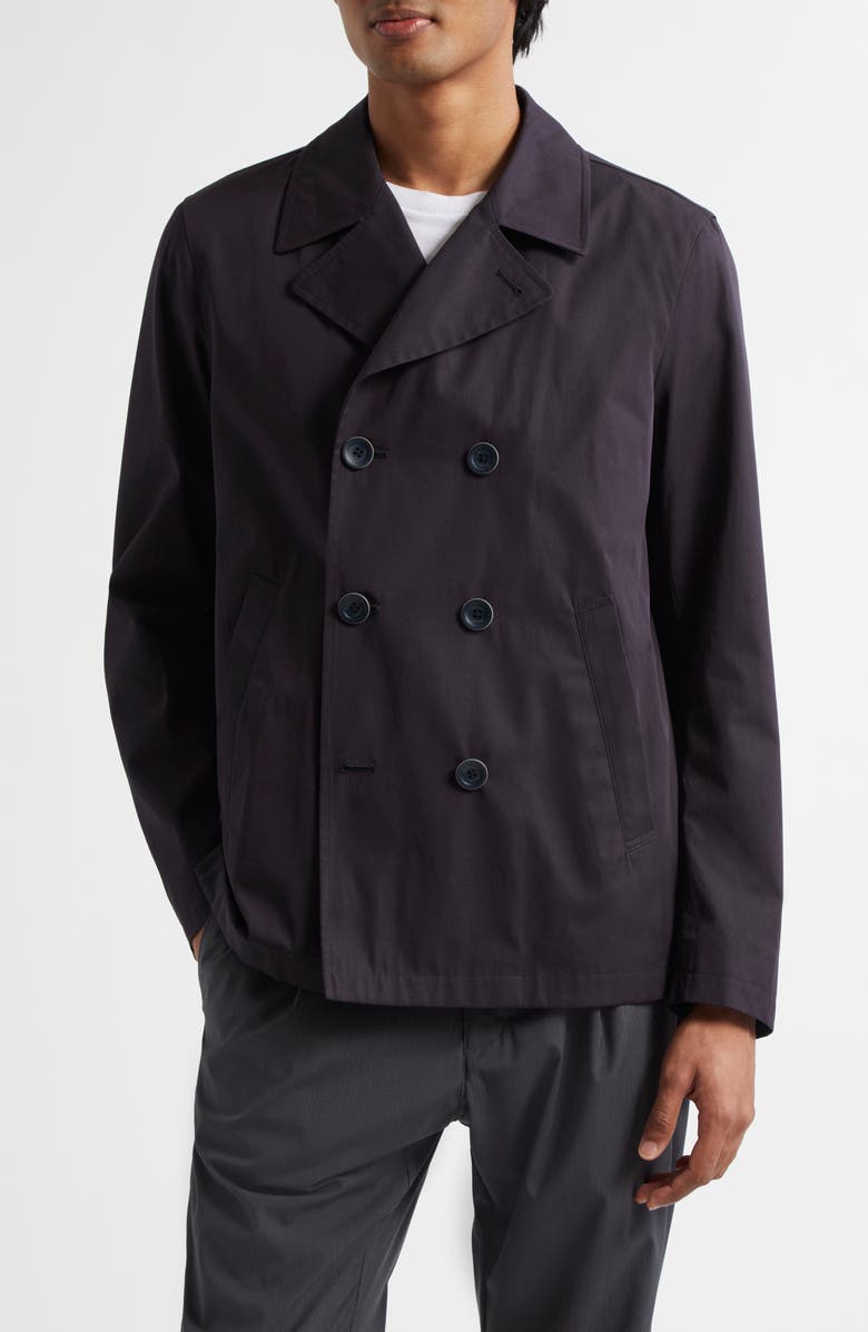Herno Double Breasted Water Resistant Cotton Peacoat, Main, color, Blue