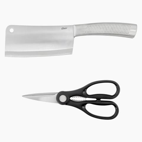 2pc Stainless Steel Cleaver+Scissors Set Ridged Handles