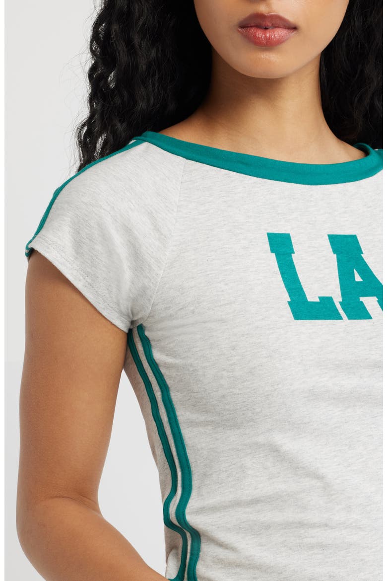 LA Off the Shoulder Graphic Ringer T-Shirt, Alternate, color, HEATHER GREY