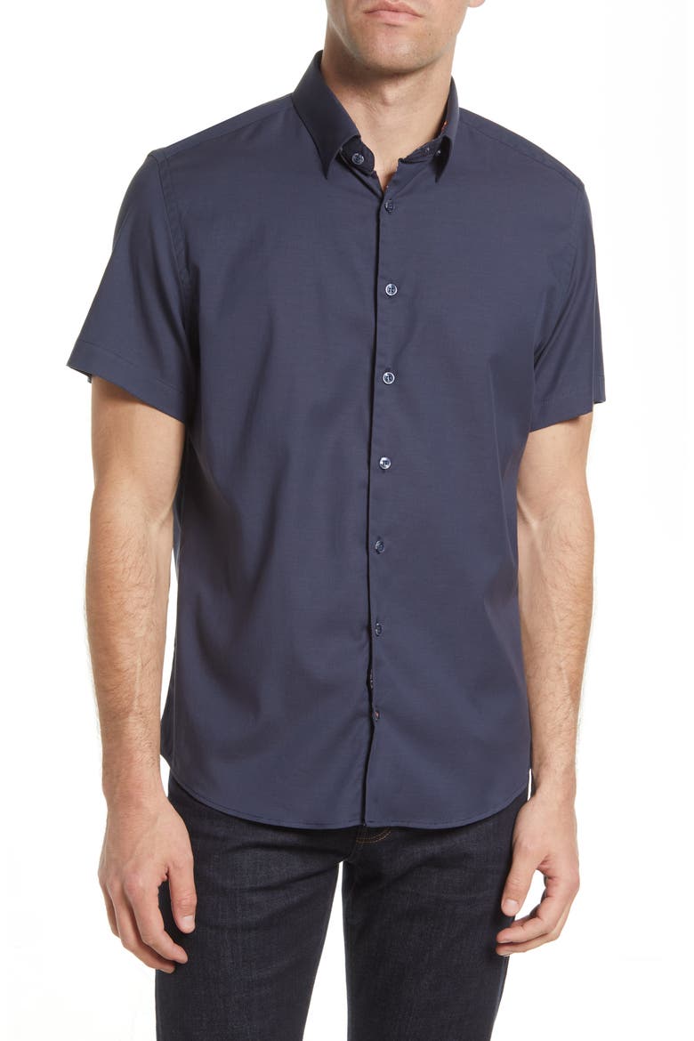Men's Stretch Short Sleeve Button-Up Shirt, Main, color, NAVY