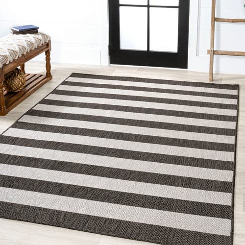 Jonathan Y Negril Two-tone Wide Stripe Indoor/outdoor Area Rug In Black/cream