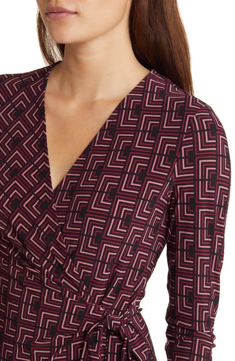 Anne Klein Geo Print Long Sleeve Wrap Dress, Alternate, color,