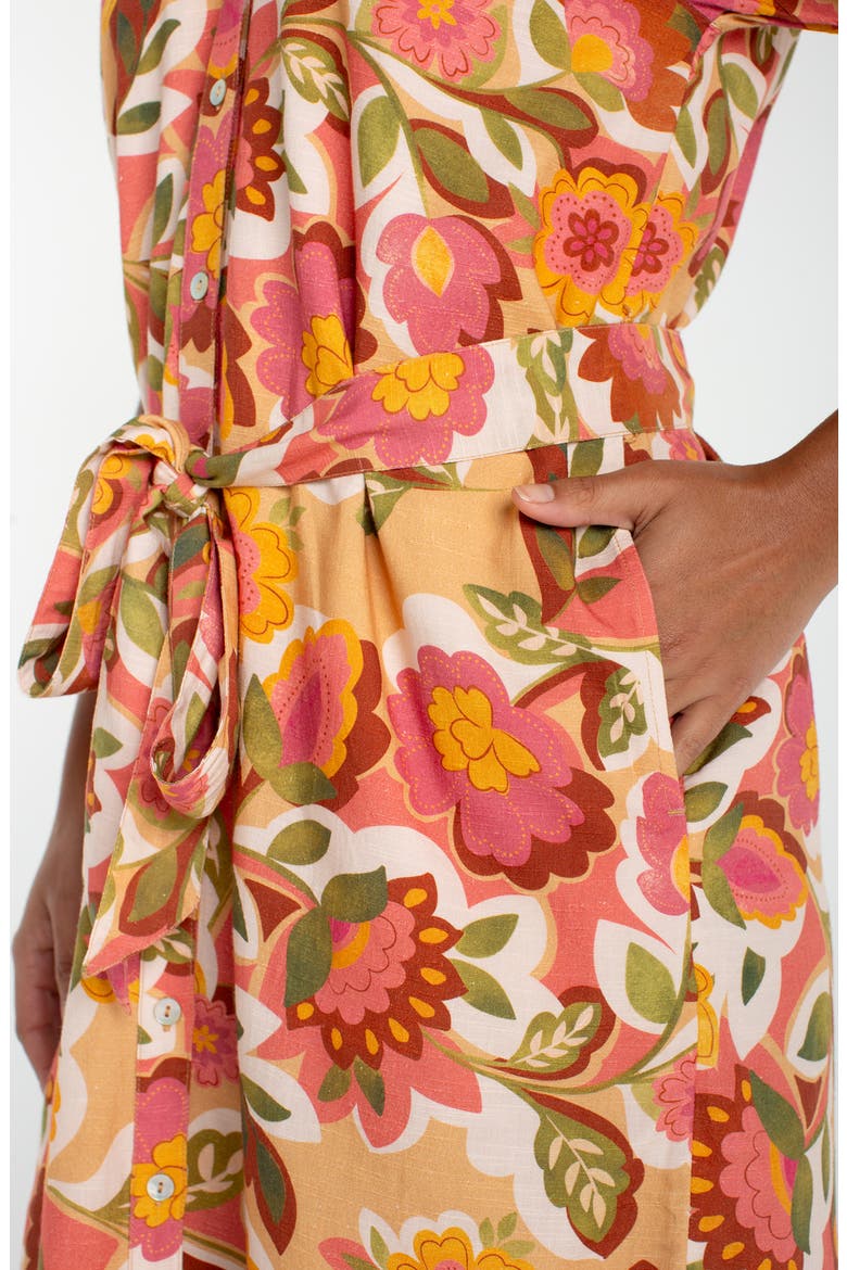 Floral Shirred Shirtdress, Alternate, color, TAN FLORAL MLT