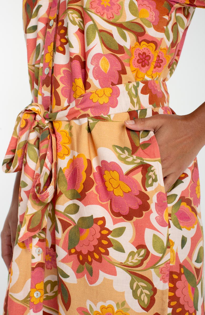 Liverpool Floral Shirred Shirtdress, Alternate, color, Tan Floral Mlt