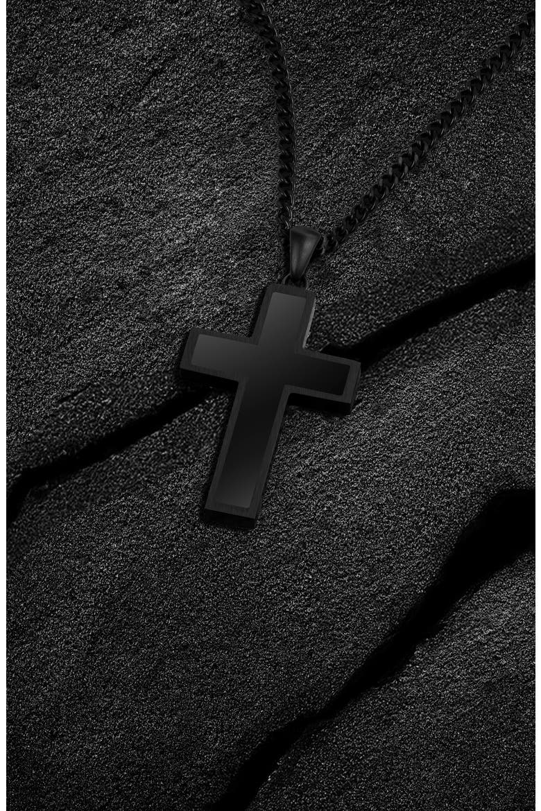 Men's Cross Pendant Necklace, Alternate, color, BLACK