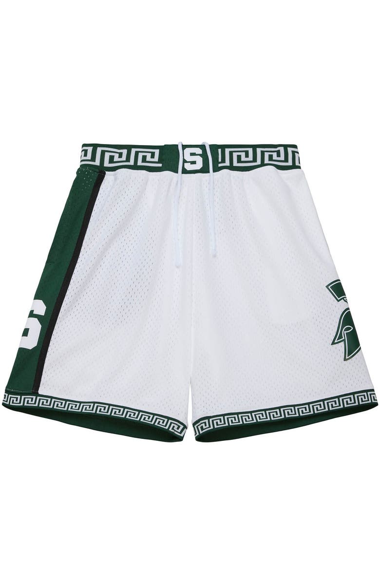 Mitchell & Ness Men's Mitchell & Ness White Michigan State Spartans 125th Basketball Anniversary 1999 Throwback Shorts, Alternate, color, White