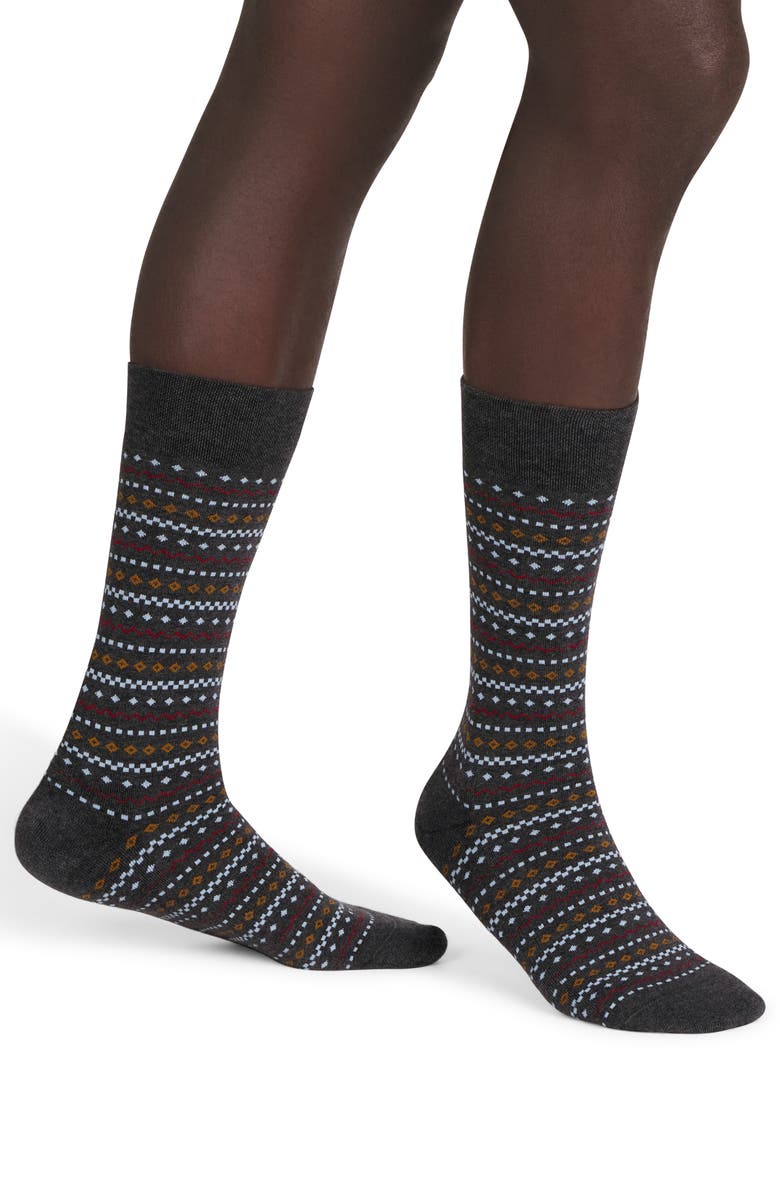 Bombas Micro Fair Isle Crew Socks, Alternate, color, Dark Grey