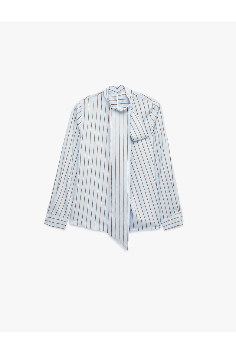 High Neck Long Sleeve Striped Shirt With Scarf Detail, Alternate, color, BLUE STRIPE