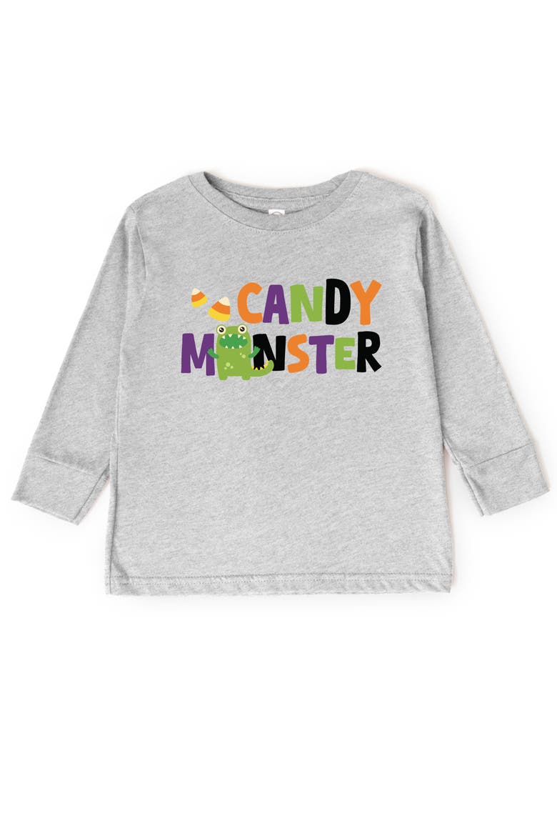 Candy Monster Colorful Toddler Long Sleeve Graphic Tee, Main, color, Heather Grey