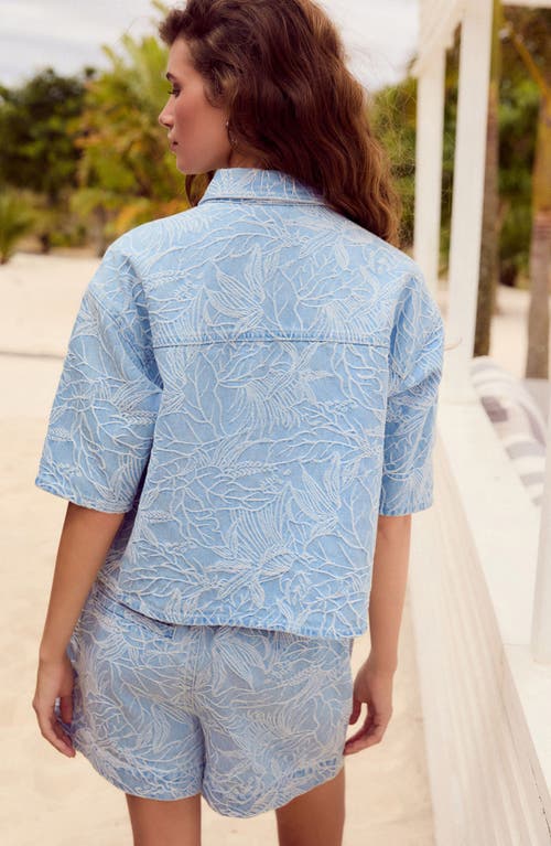 Next Boxy Jacquard Short Sleeve Button-up Shirt In Blue