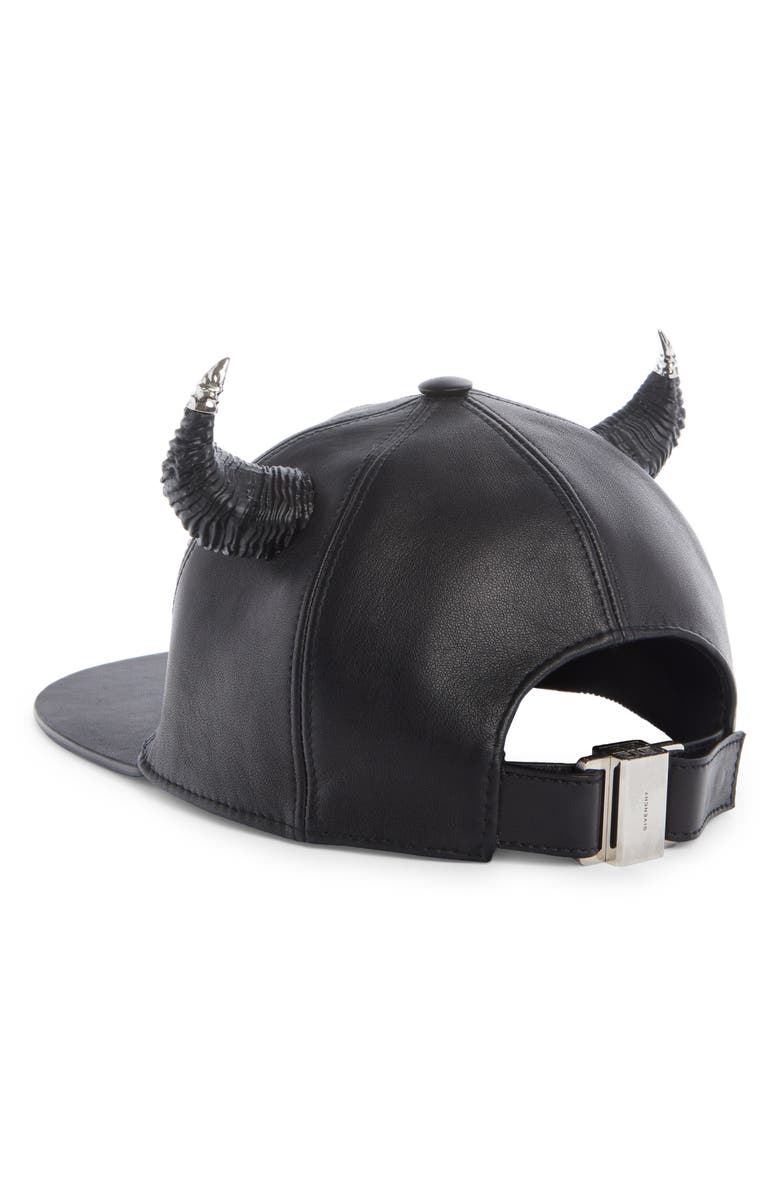 Givenchy Leather Baseball Cap with Horns, Alternate, color,