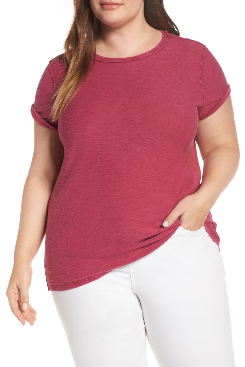 Textured Roll Sleeve Tee, Main, color, PURPLE FUCHSIA