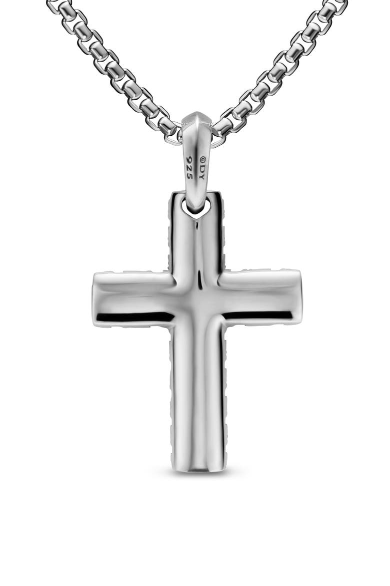 Men's Chevron Cross Pendant in Sterling Silver with Black Diamonds, 36mm, Alternate, color, SILVER PAVE