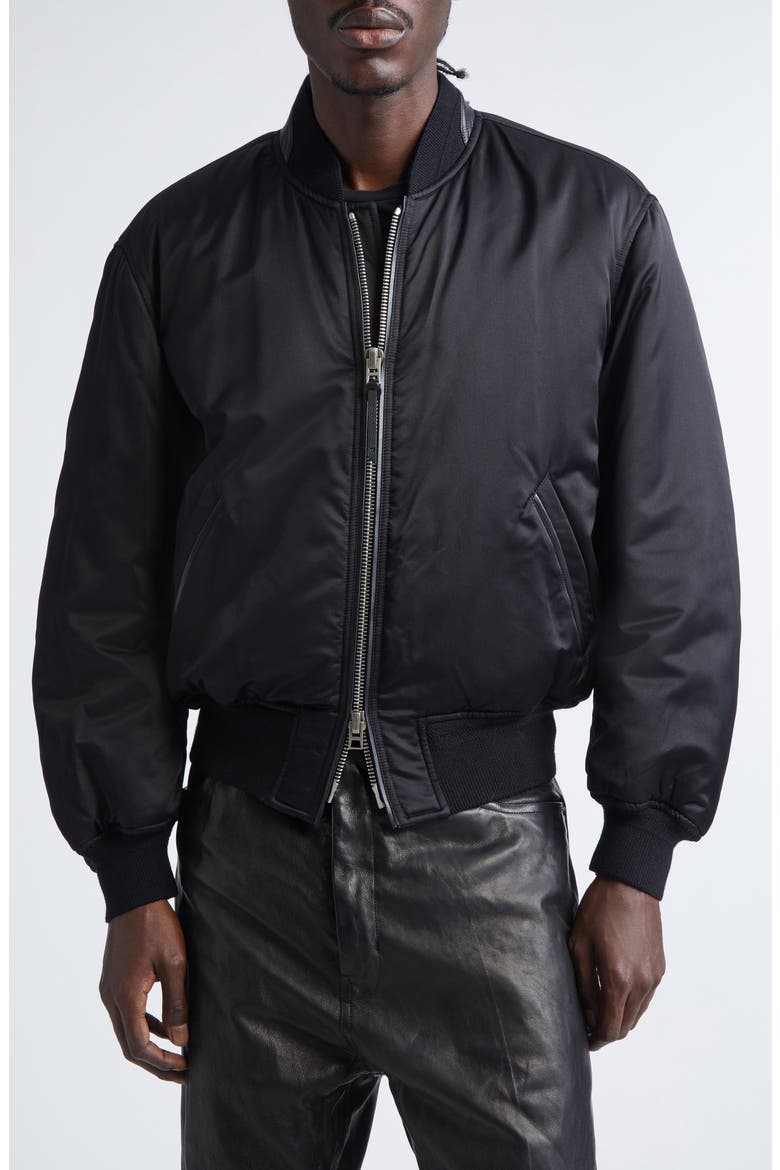 Soft Silk Satin Bomber Jacket, Main, color, BLACK/ GREEN