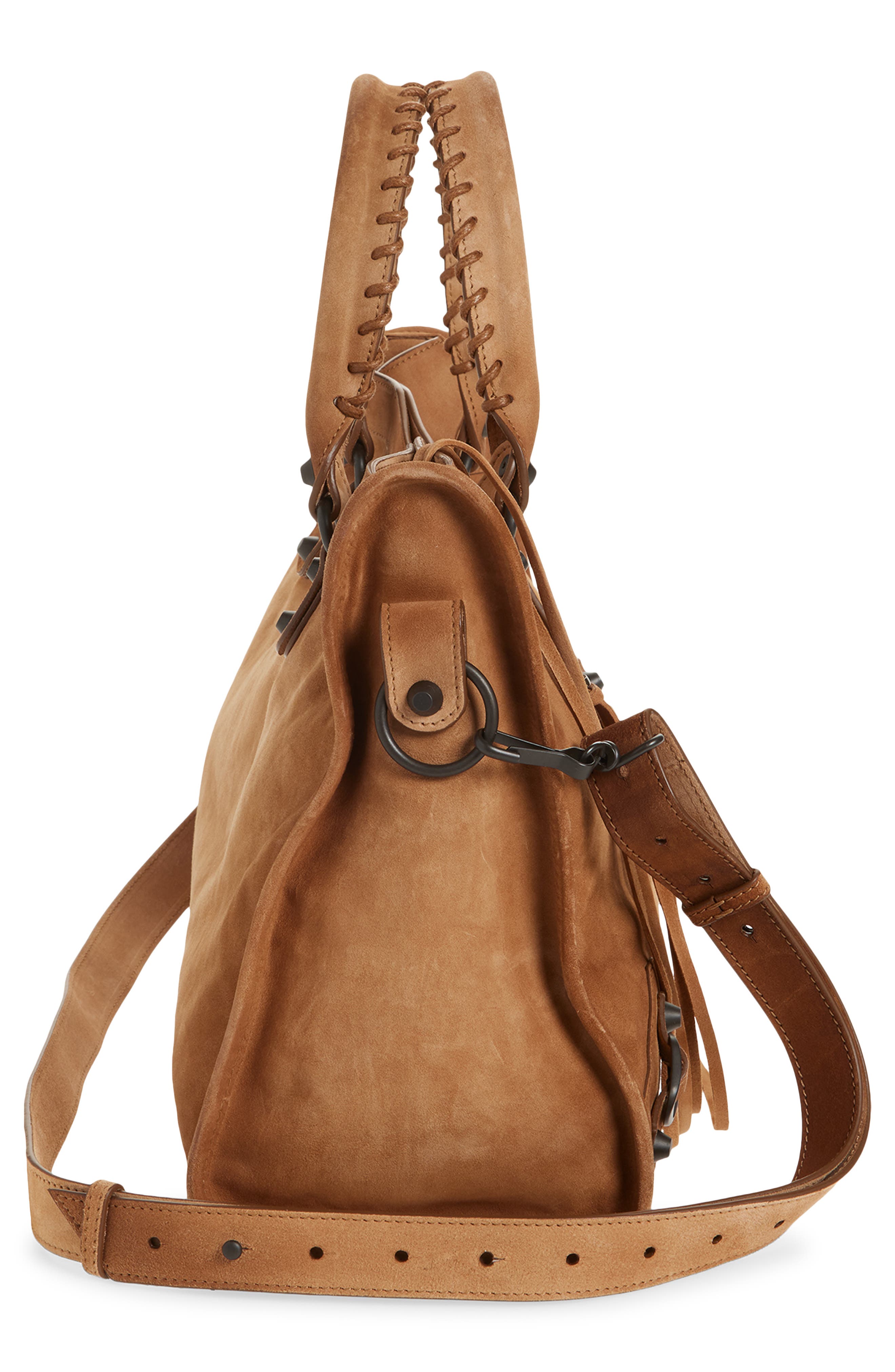 Balenciaga Medium Le City Suede Satchel, Alternate, color, Camel