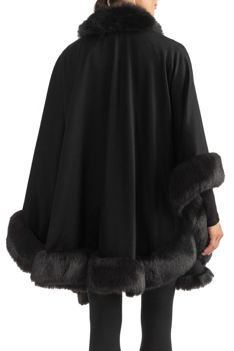 Faux Fur Trim Cashmere Wrap, Alternate, color, 001BLK